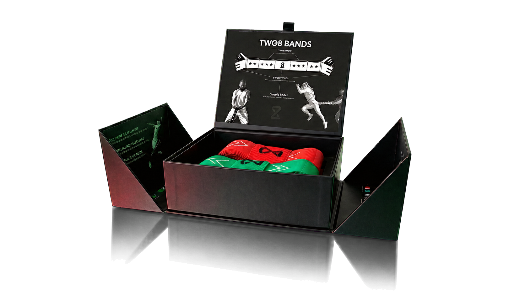 Complete Two8 Bands presentation box with Movement Band and Super Band inside
